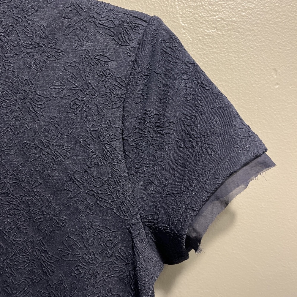 Simply Vera Wang Floral Texture Embossed A-Line Dress Womens M Blue Short Sleeve - Picture 10 of 16